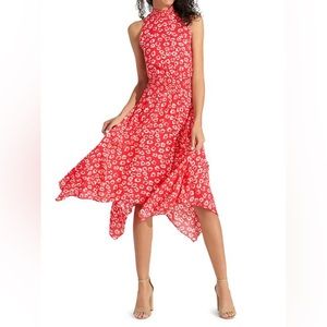 Sam Edelman Floral Blouson Handkerchief Dress / Size 14 / Coral Ivory